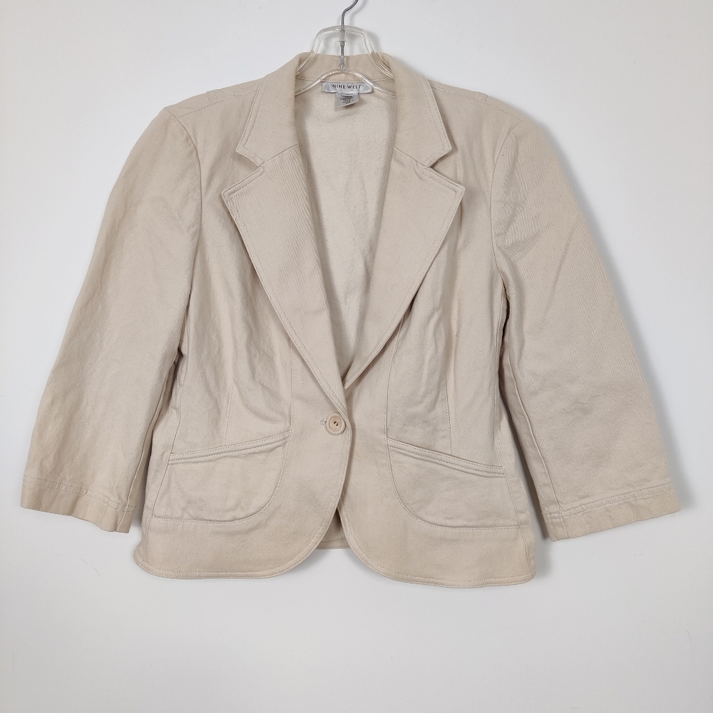 Nine West Women's Jean Jacket in Cream Size 10 Denim Cotton Business Casual